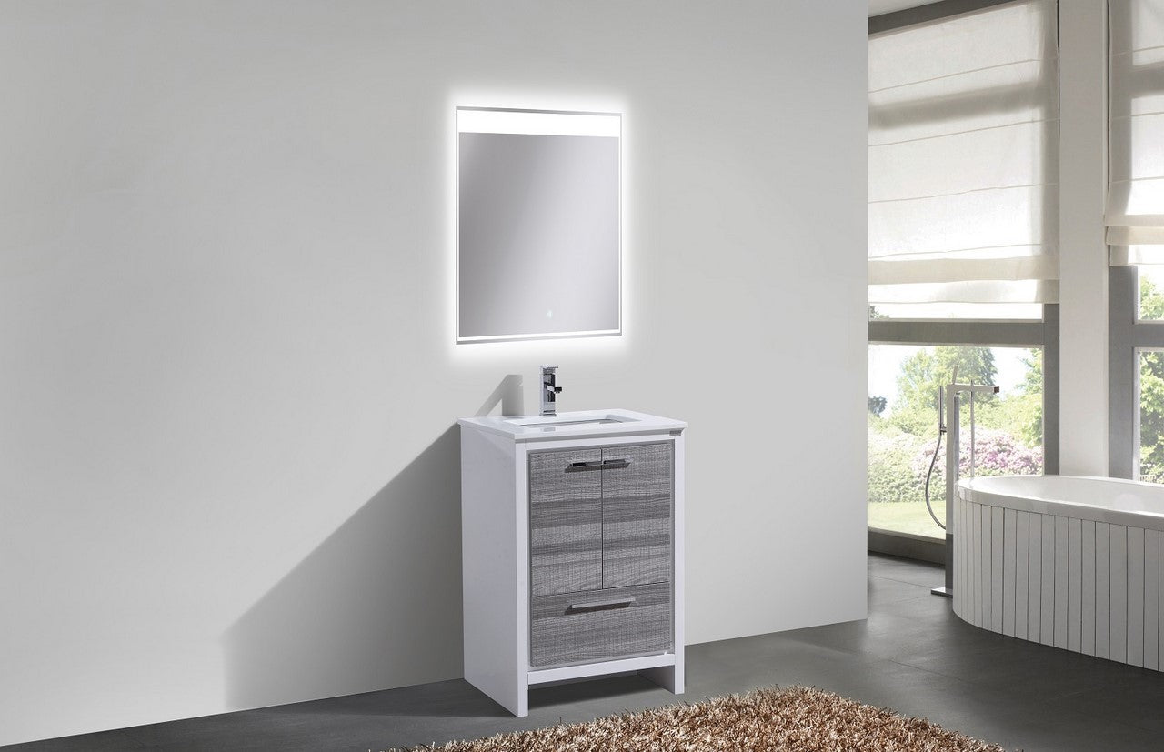 KubeBath Dolce 24″ Ash Gray Modern Bathroom Vanity with Quartz Countertop