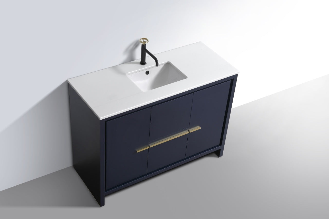 KubeBath Dolce 48″ Blue Modern Bathroom Vanity with Quartz Countertop