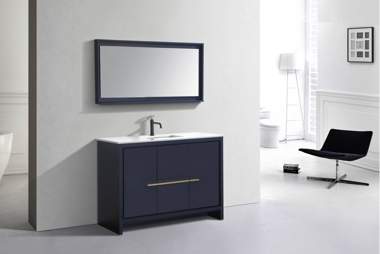 KubeBath Dolce 48″ Blue Modern Bathroom Vanity with Quartz Countertop