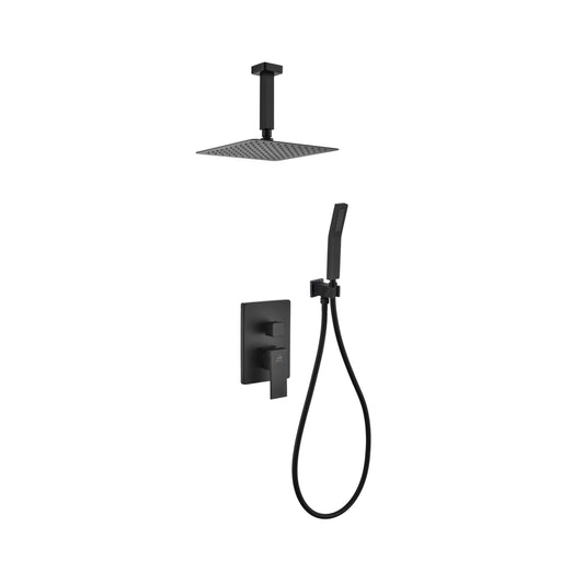 Aqua Piazza Black Shower Set w/ 8″ Ceiling Mount Square Rain Shower and Handheld