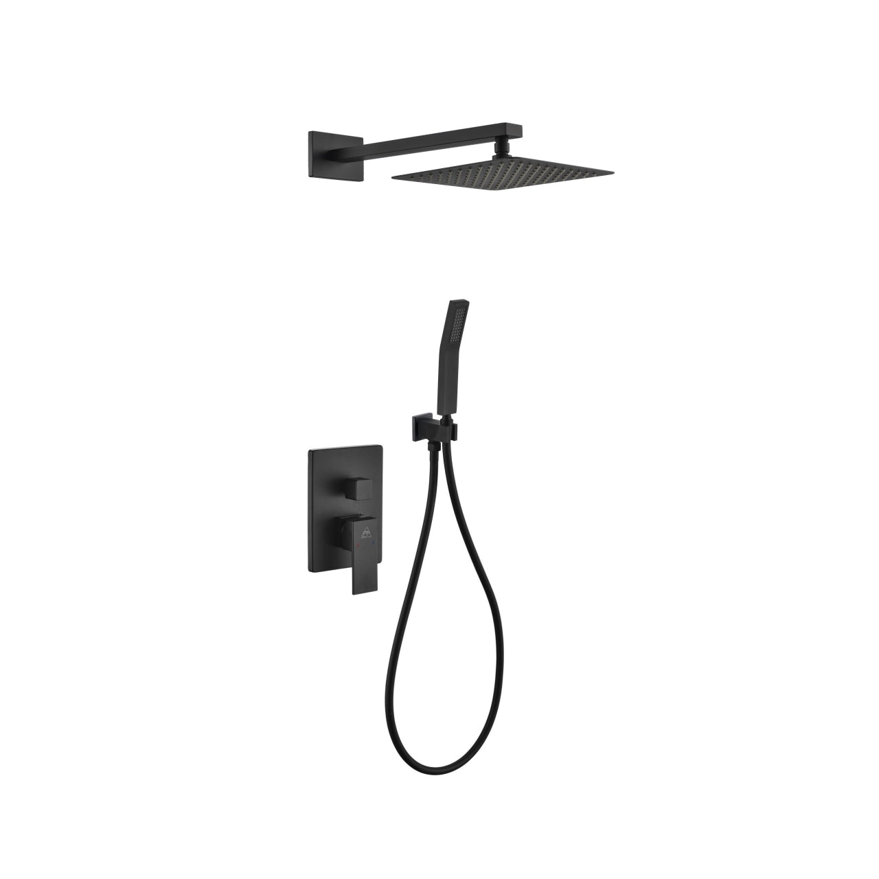 Aqua Piazza Black Shower Set w/ 8″ Square Rain Shower and Handheld