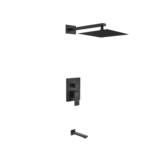 Aqua Piazza Black Shower Set w/ 12″ Square Rain Shower and Tub Filler