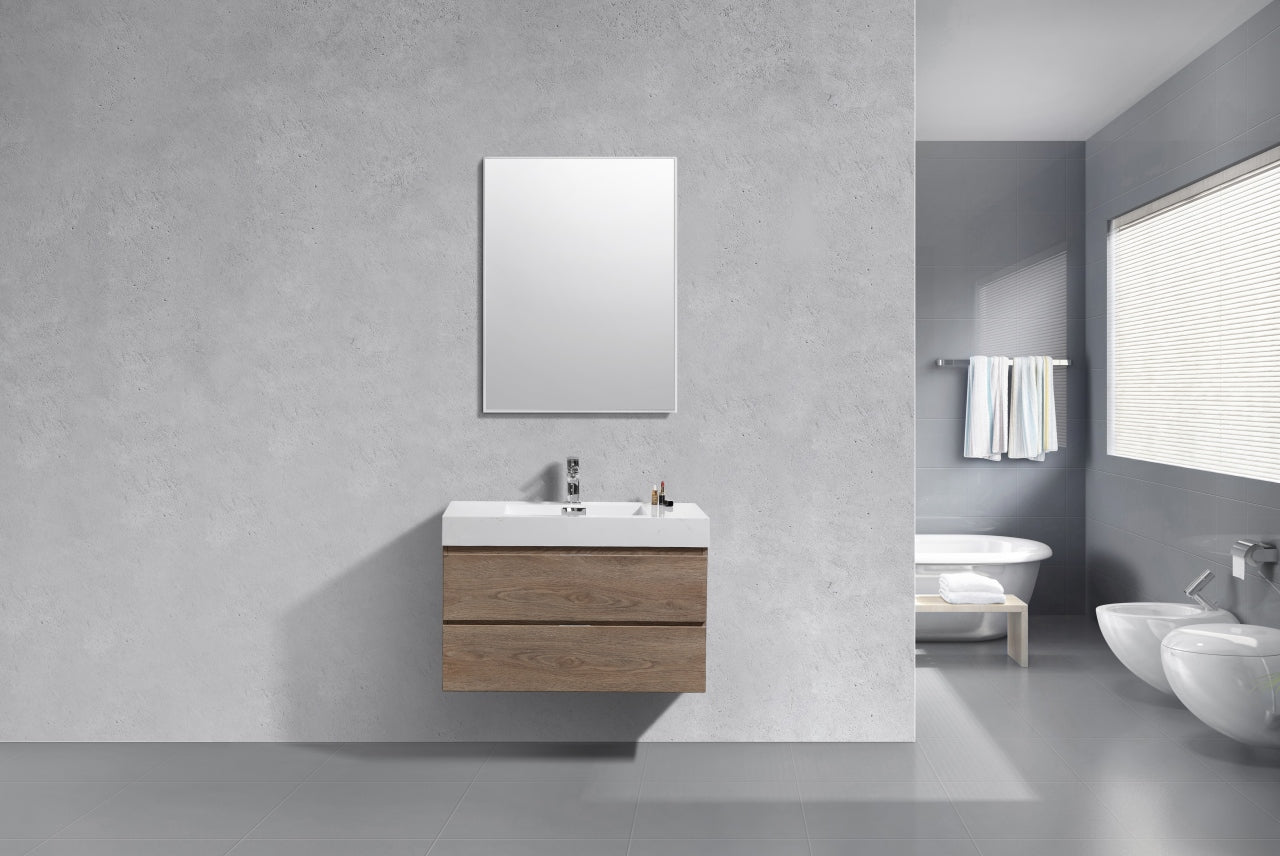 Bliss 36″ Butternut Wall Mount Modern Bathroom Vanity