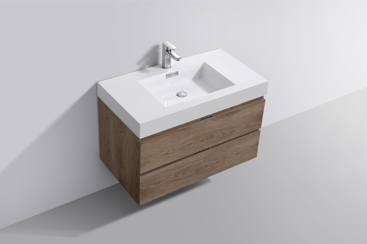 Bliss 36″ Butternut Wall Mount Modern Bathroom Vanity