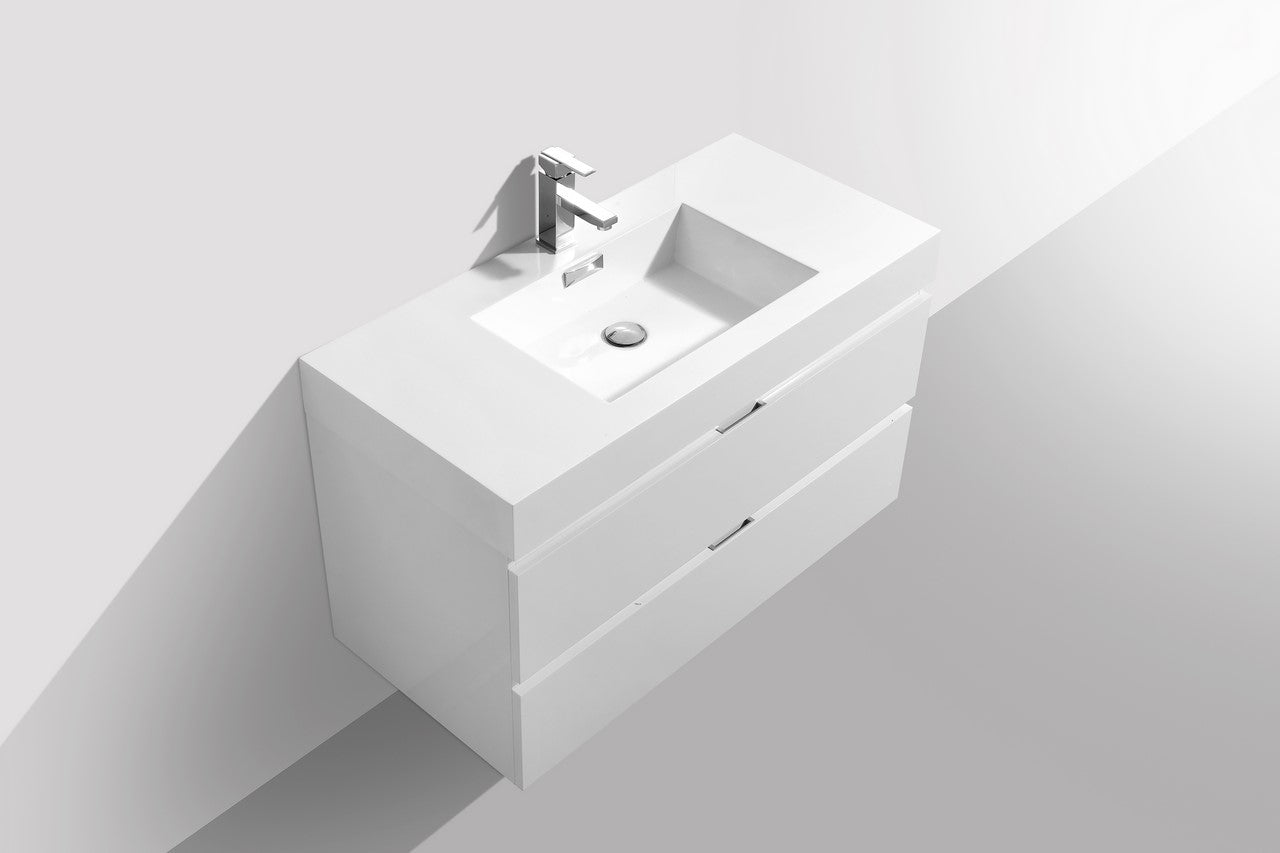 Bliss 40″ High Gloss White Wall Mount Modern Bathroom Vanity