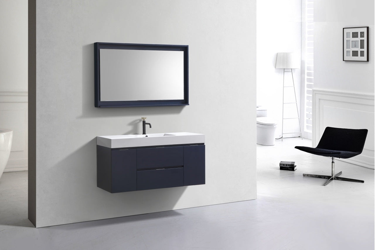 Bliss 48″ Blue Wall Mount Single Sink Modern Bathroom Vanity