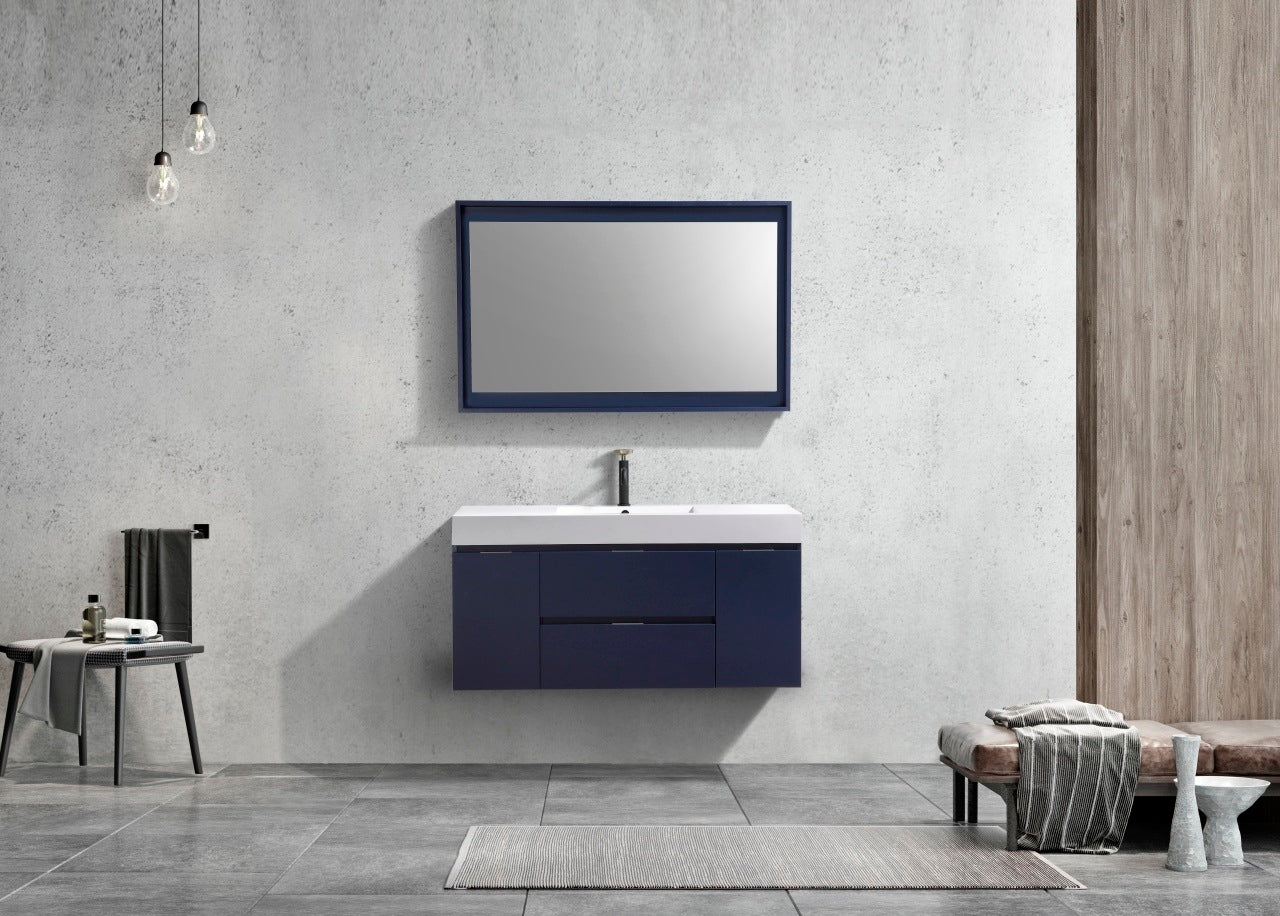 Bliss 48″ Blue Wall Mount Single Sink Modern Bathroom Vanity