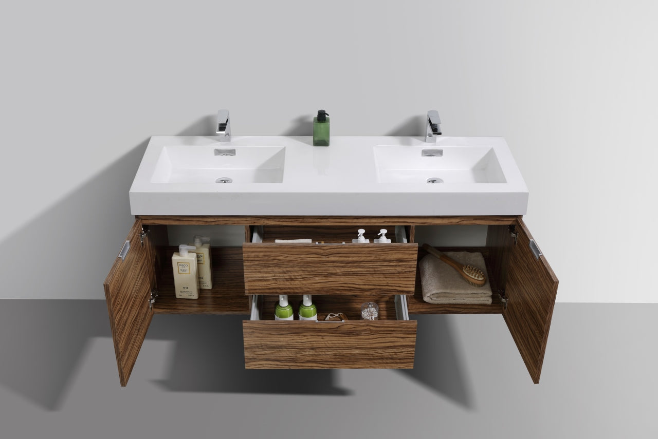 Bliss 60″ Chestnut Wall Mount Double Sink Modern Bathroom Vanity