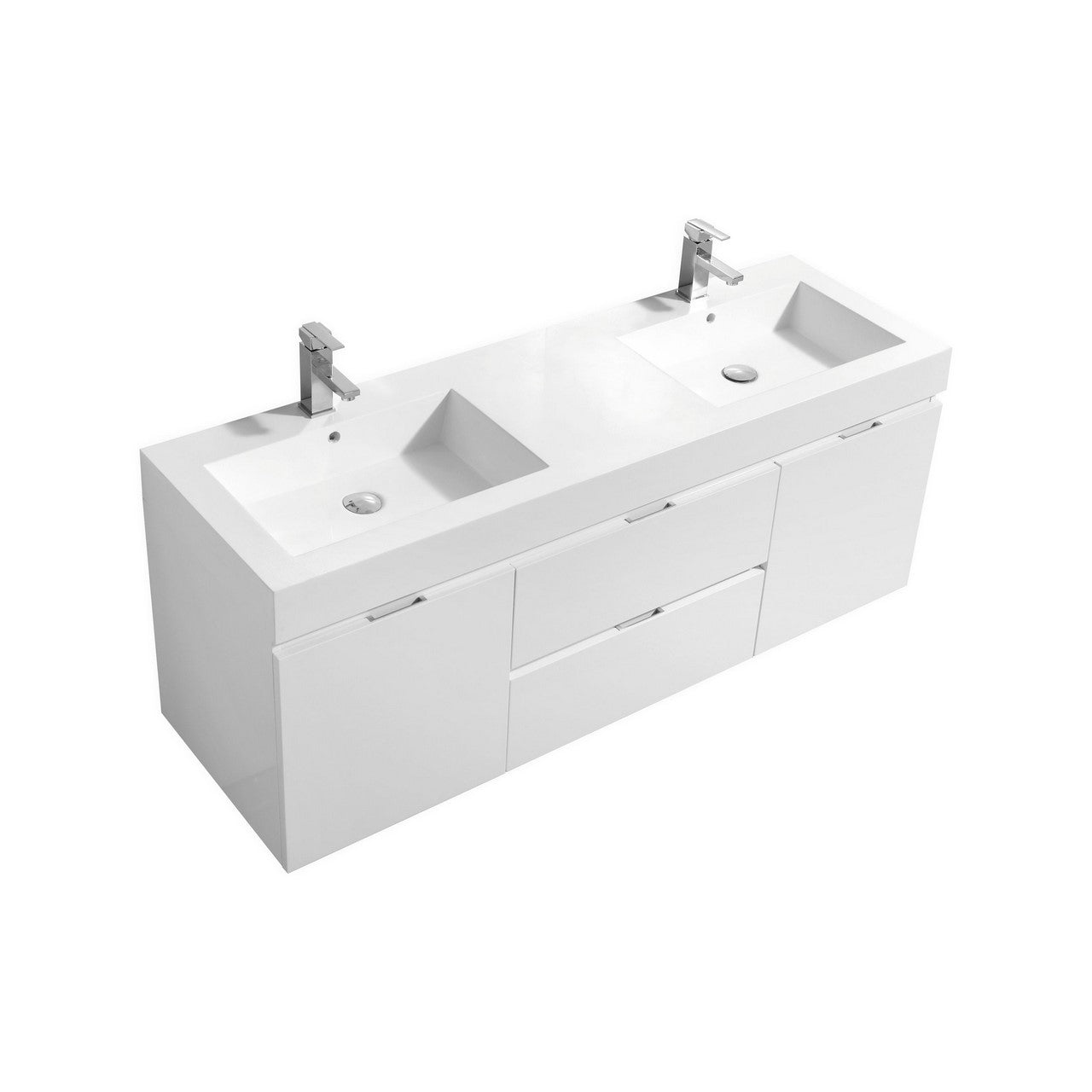 Bliss 60″ High Gloss White Wall Mount Double Sink Modern Bathroom Vanity