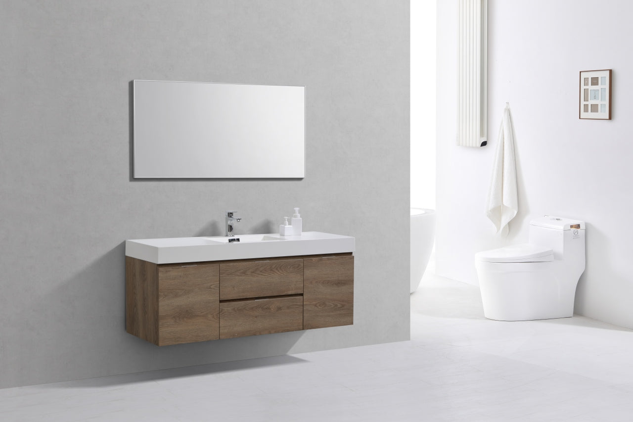 Bliss 60″ Butternut Wall Mount Single Sink Modern Bathroom Vanity