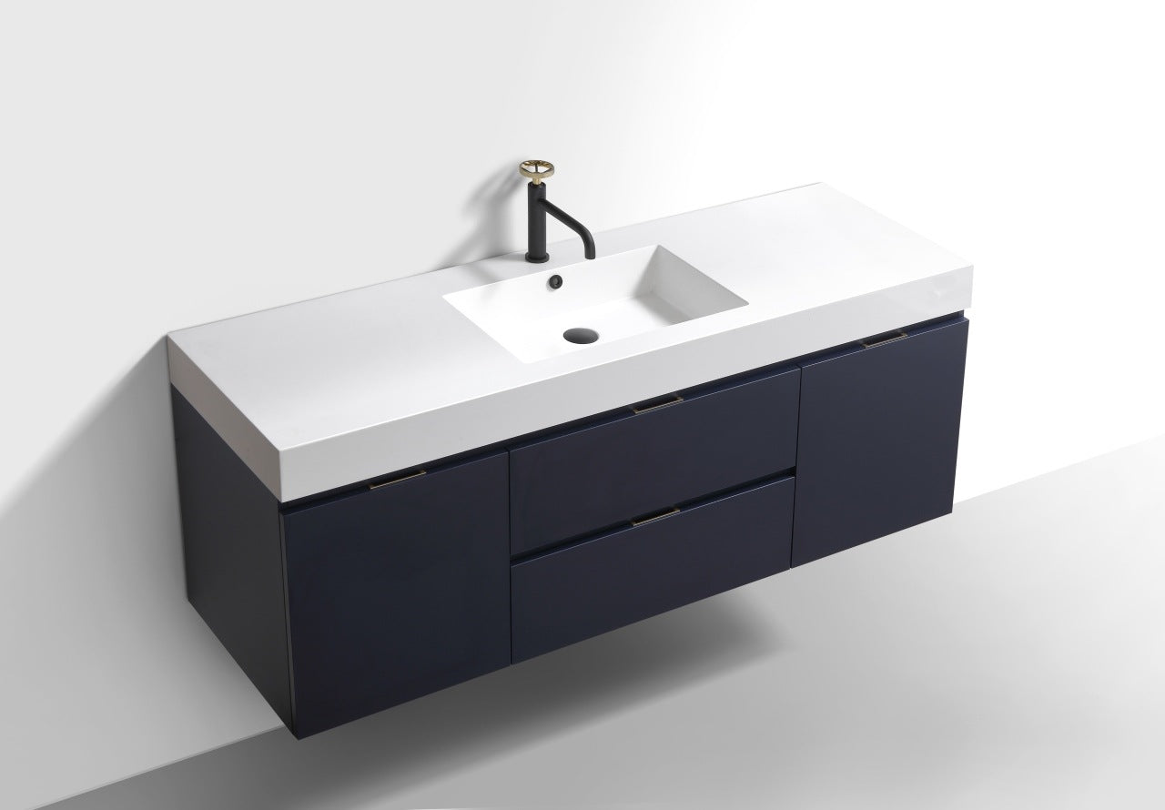 Bliss 60″ Blue Wall Mount Single Sink Modern Bathroom Vanity