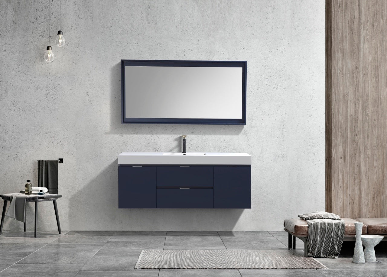 Bliss 60″ Blue Wall Mount Single Sink Modern Bathroom Vanity