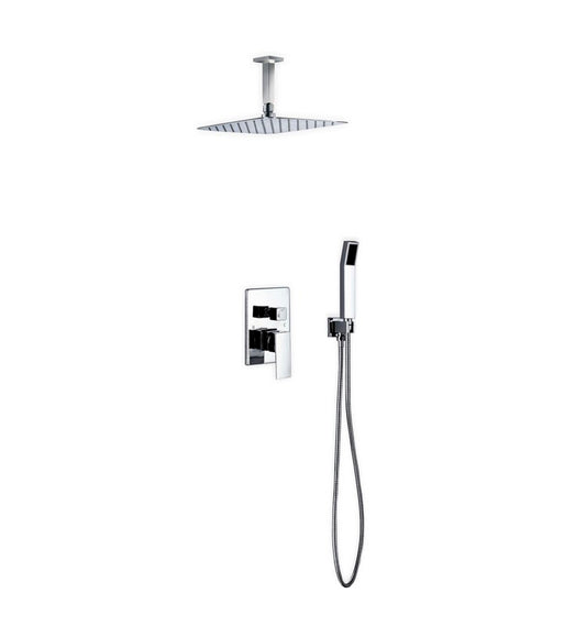 Aqua Piazza Shower Set w/ 12″ Ceiling Mount Square Rain Shower and Handheld