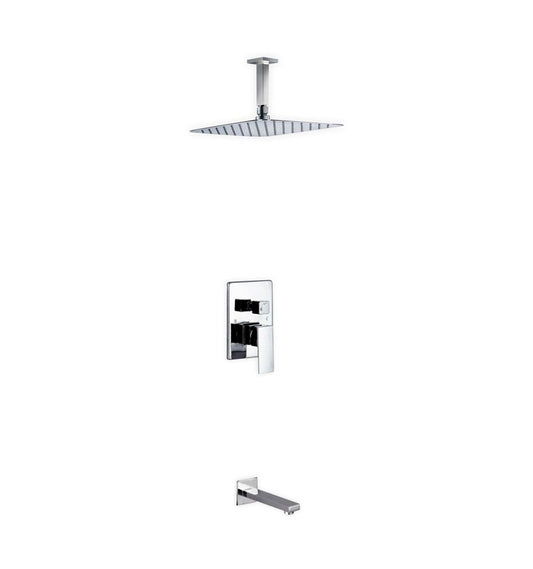 Aqua Piazza Shower Set w/ 12″ Ceiling Mount Square Rain Shower and Tub Filler