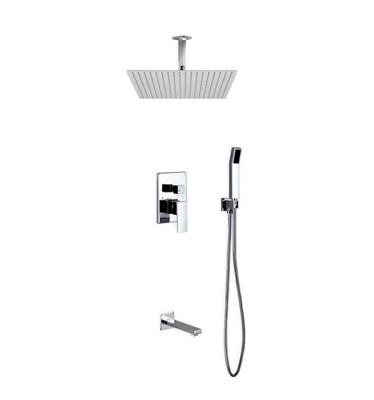 Aqua Piazza Shower Set w/ 20″ Ceiling Mount Square Rain Shower, Handheld and Tub Filler