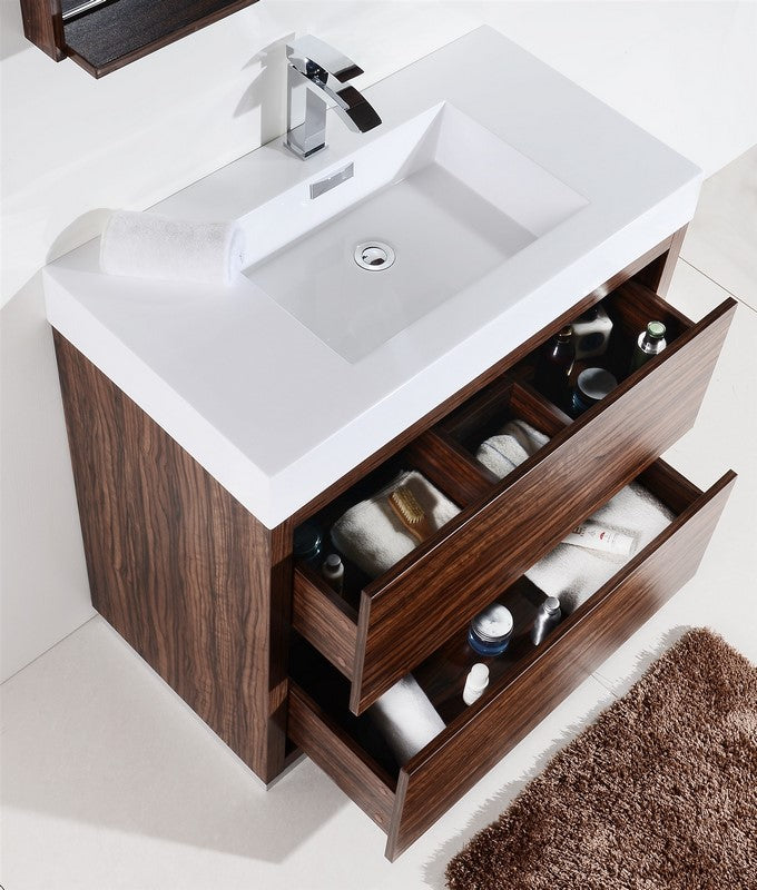 Bliss 36″ Walnut Free Standing Modern Bathroom Vanity