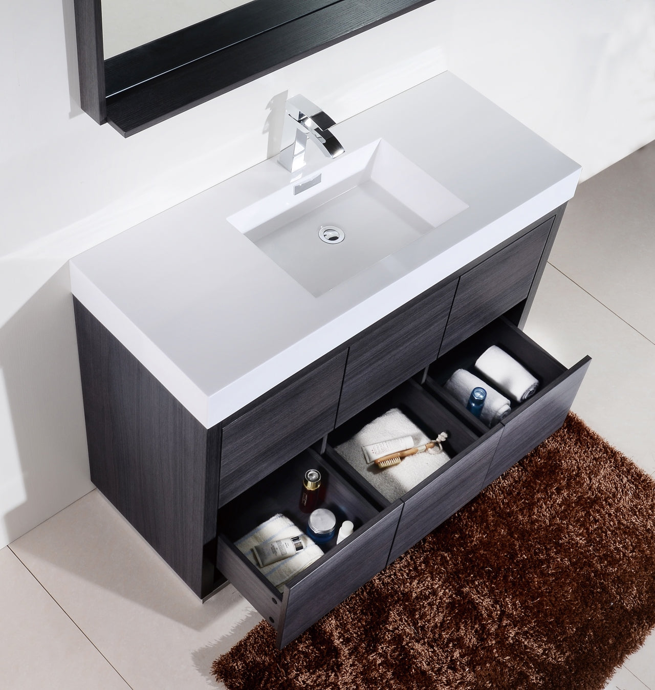 Bliss 48″ Gray Oak Free Standing Modern Bathroom Vanity
