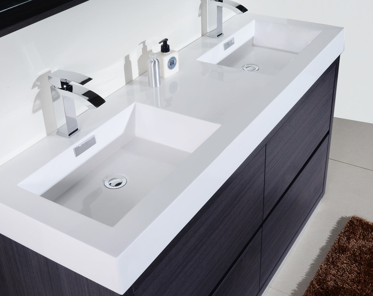 Bliss 60″ Double Sink Gray Oak Free Standing Modern Bathroom Vanity