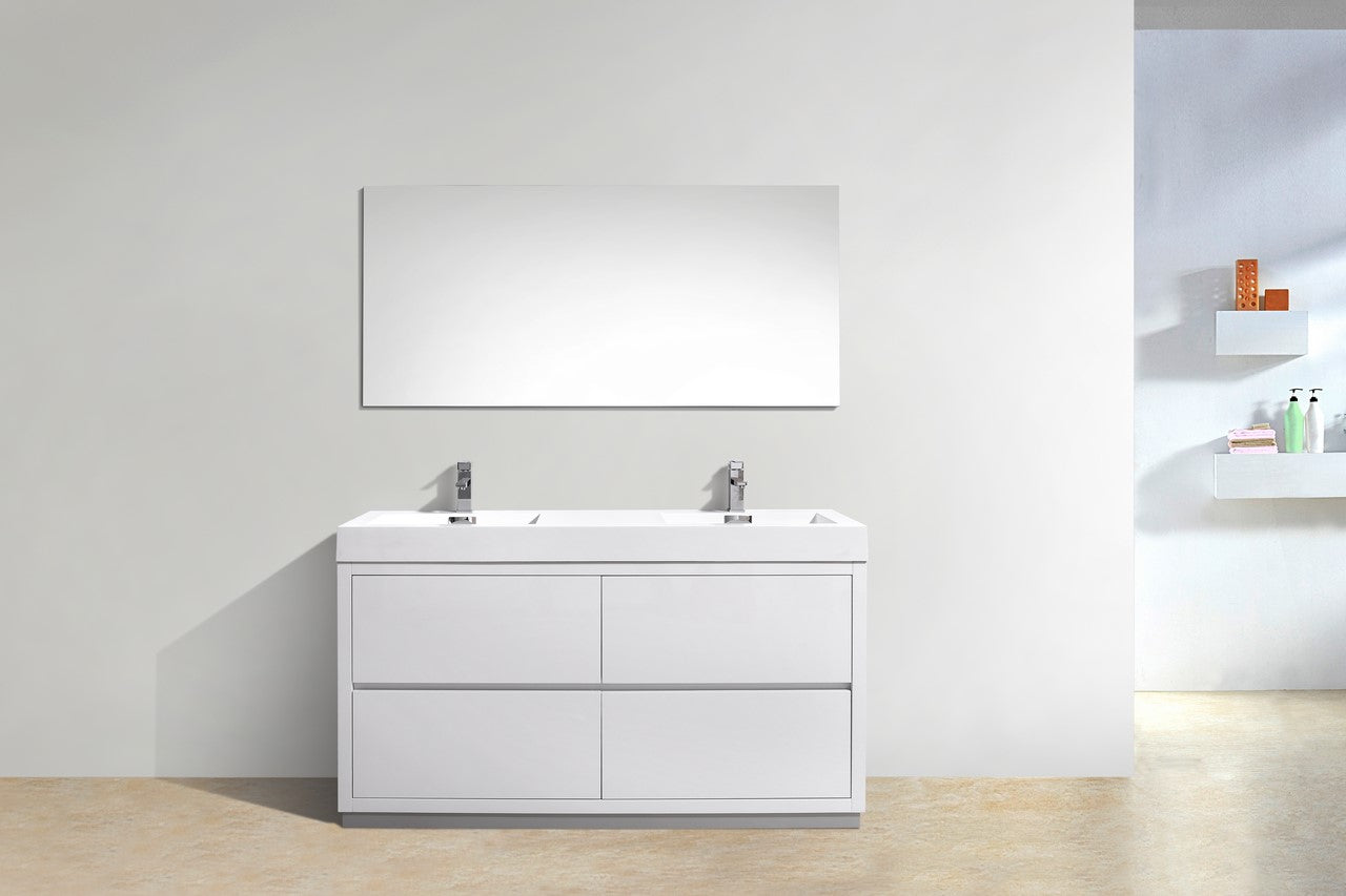 Bliss 60″ Double Sink High Gloss White Free Standing Modern Bathroom Vanity