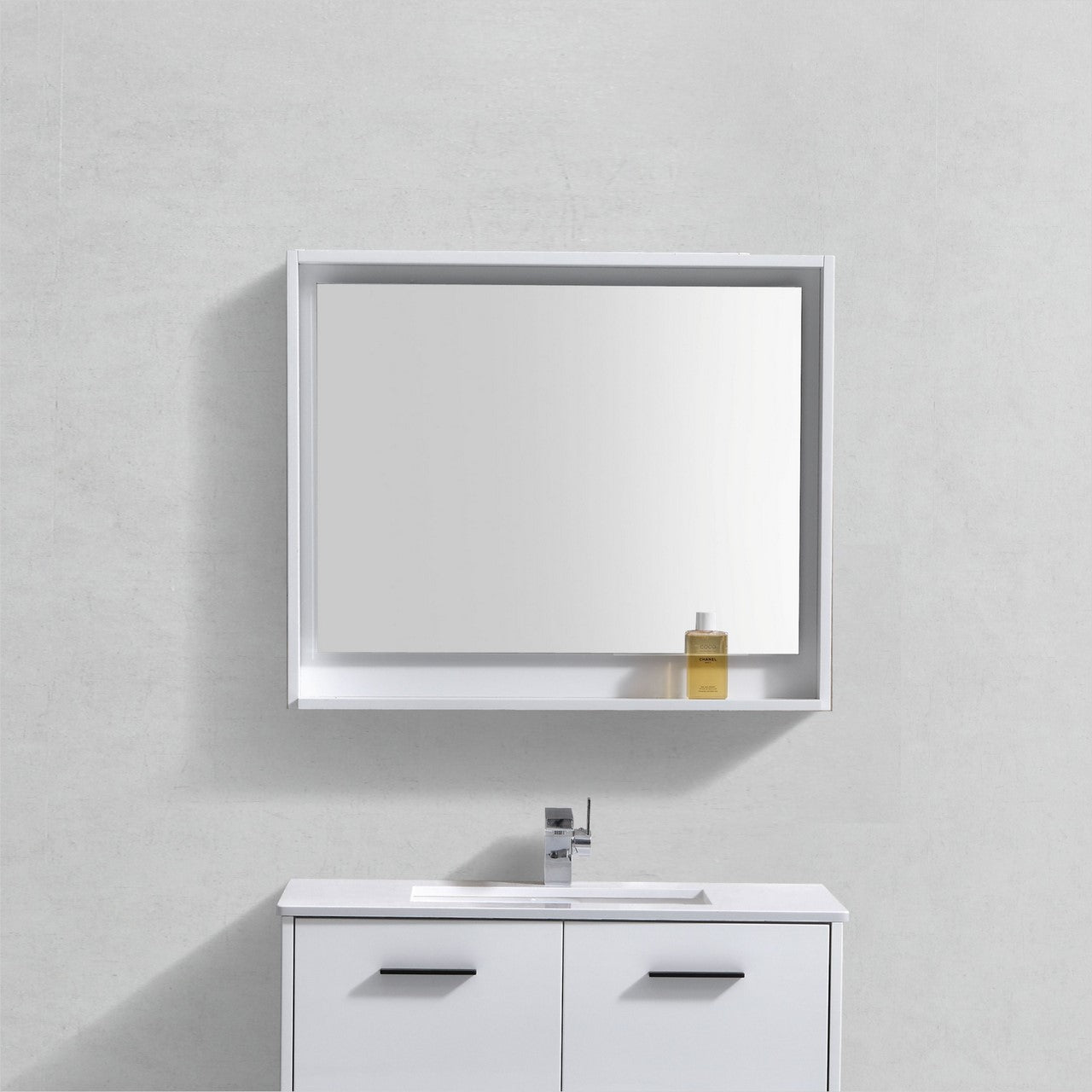 36″ Wide Mirror w/ Shelf – High Gloss White
