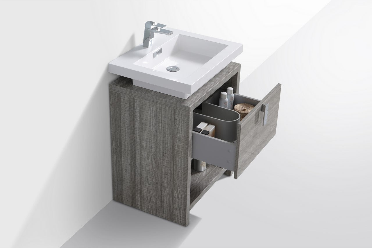Levi 24″ Ash Gray Modern Bathroom Vanity w/ Cubby Hole