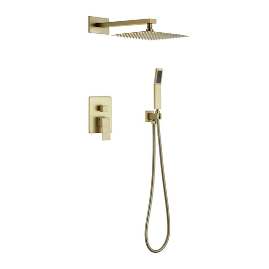 Aqua Piazza Gold Shower Set w/ 8″ Ceiling Mount Square Rain Shower and Handheld