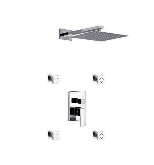 Aqua Piazza Shower Set w/ 12″ Square Rain Shower and 4 Body Jets