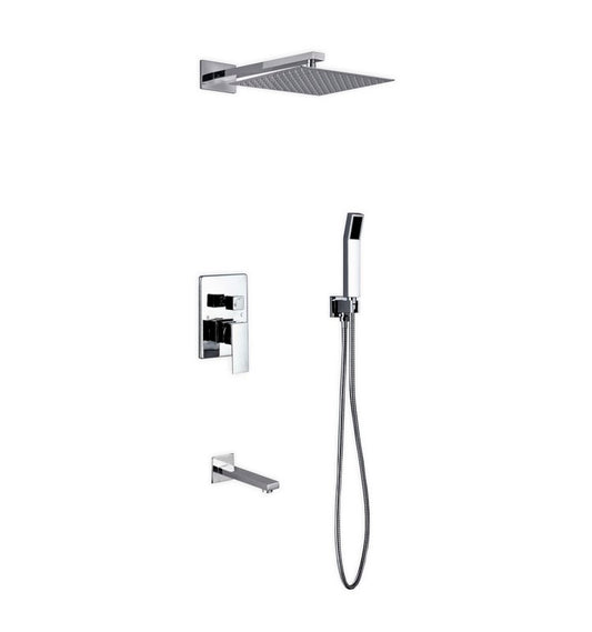 Aqua Piazza Shower Set w/ 12″ Square Rain Shower, Handheld and Tub Filler